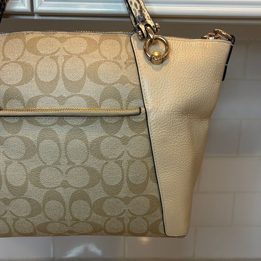 Coach Purse Handbag Kacey Signature Logo Snakeskin Color Block Satchel Bag - Picture 6 of 16
